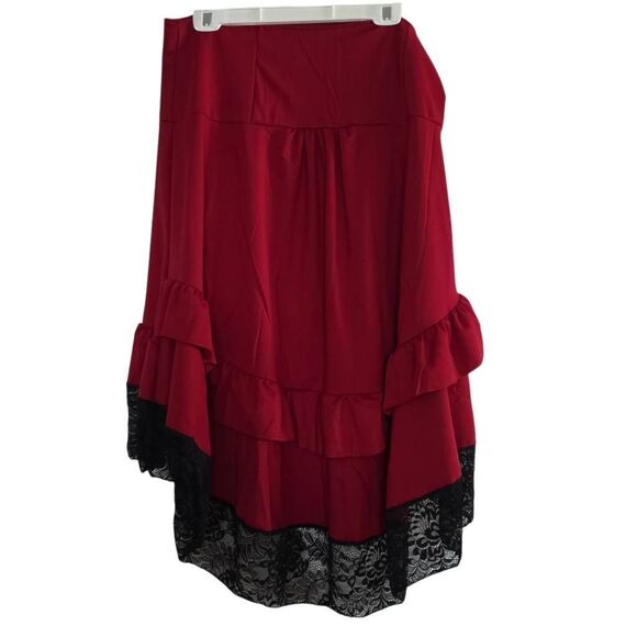 Women's Size XL Red Black Lace Hi-Lo Steam Punk Button Detail Skirt - Picture 5 of 5